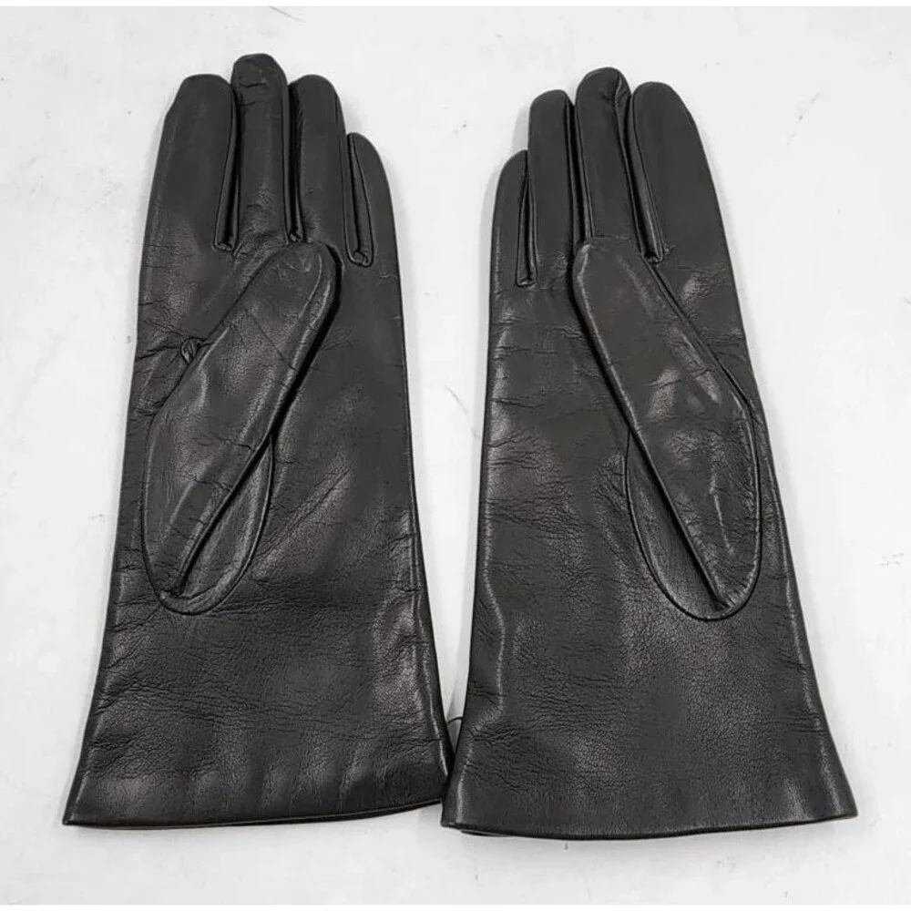 Bloomingdale's Cashmere-Lined Leather Gloves Women's 7 Gray Pull On Closure